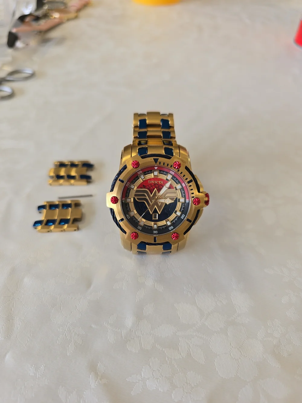 Invicta Gold, Blue & Red Wonder Woman Themed Watch
